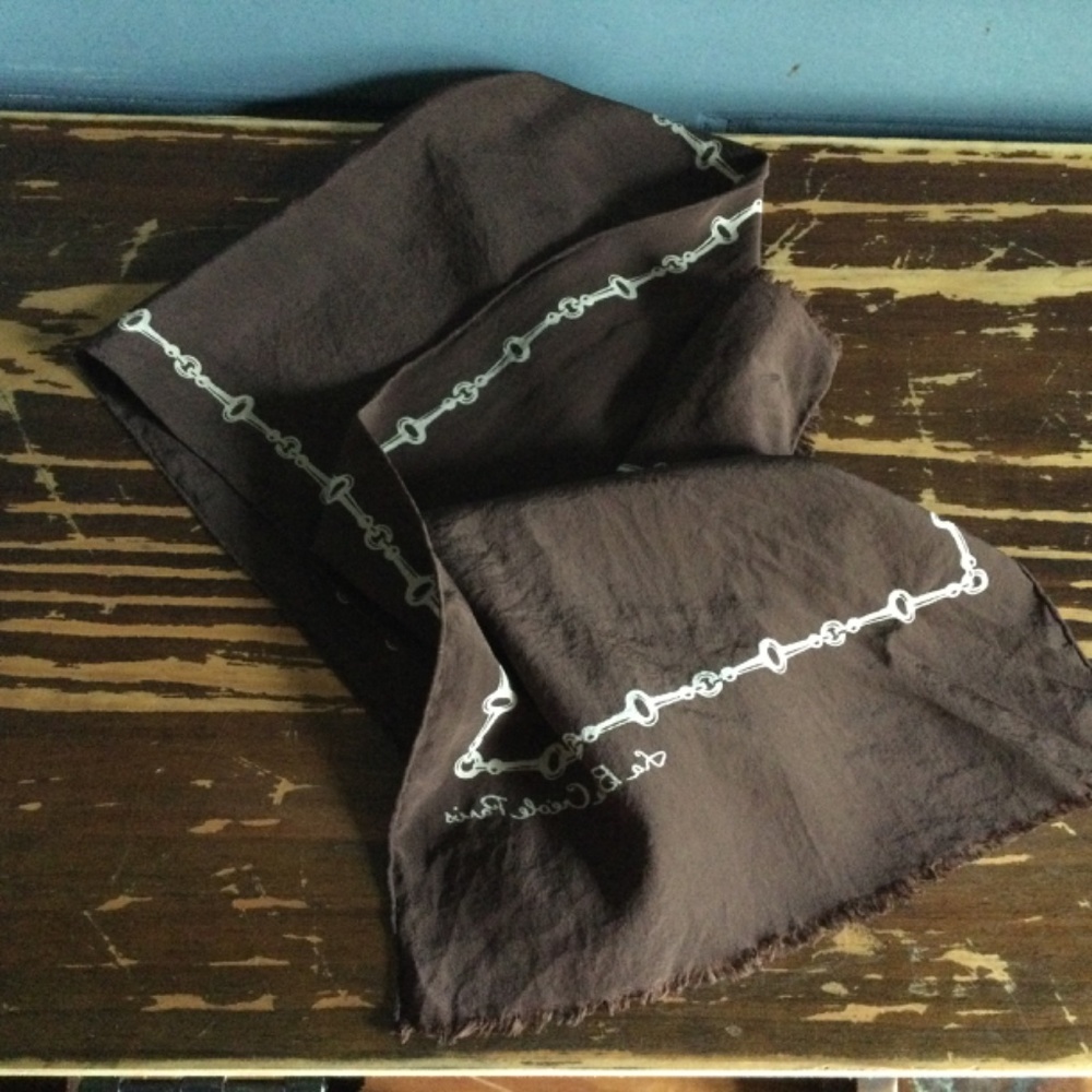 Vintage La Belle Creole - Paris Silk Scarf Horse bit design in a dk brown & gold - Picture 4 of 10